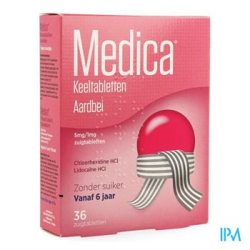 Medica Keeltabletten Aardbei Zuigtabl 36
